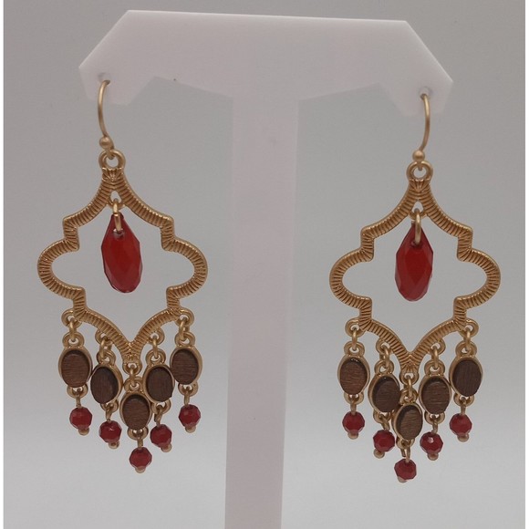 Lia Sophia Cider Gold Tone Dangle Earrings Signed - Picture 1 of 10